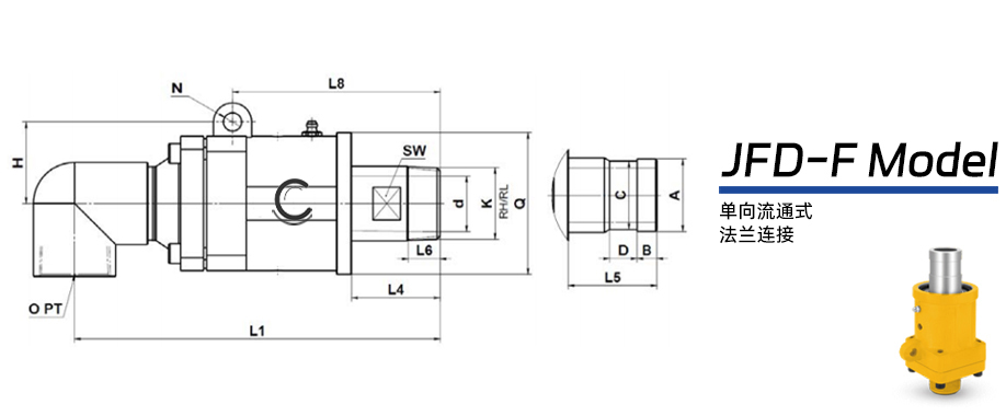 JFD-F型冷卻水機(jī)械密封旋轉(zhuǎn)接頭圖紙及參數(shù)