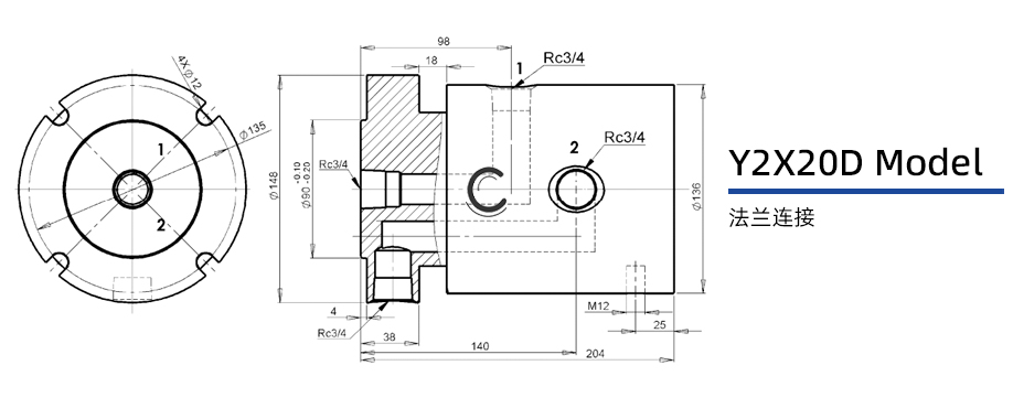 Y2X20D型通氣兩通路旋轉(zhuǎn)接頭圖紙